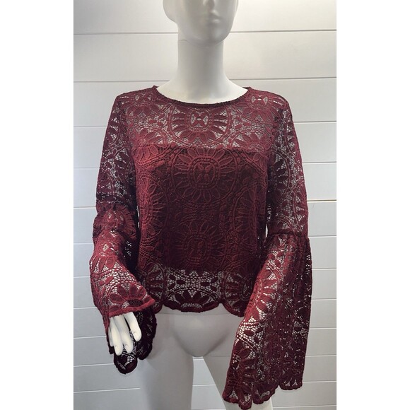 Y2K Flare Witchy Sleeve Burgundy Blouse Regency Women Sz Med Victorian Goth - Picture 1 of 10